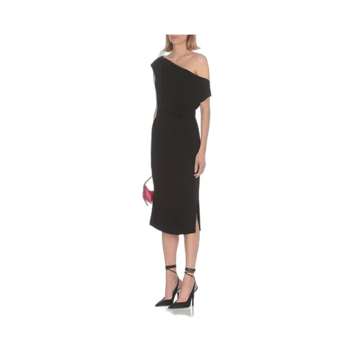 One-Shoulder Draped Gathered Midi Dress