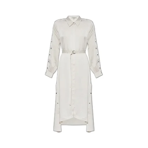 Belted Button-Detail Midi Dress
