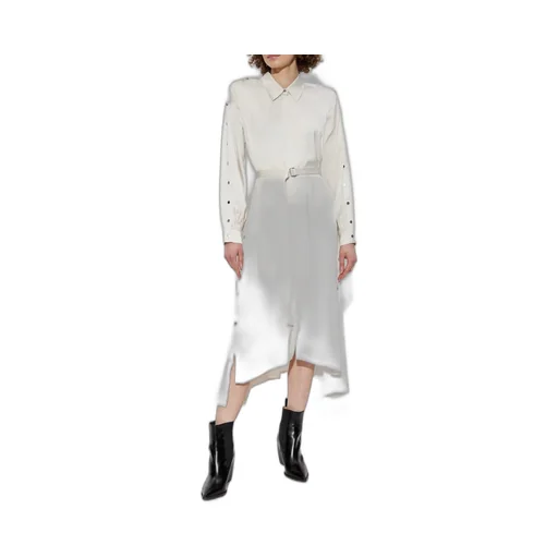 Belted Button-Detail Midi Dress
