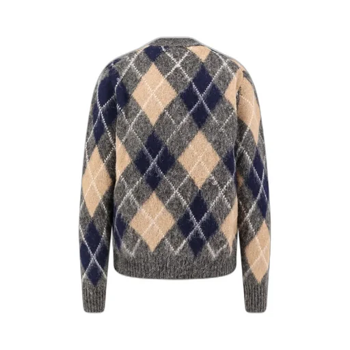 Check-Pattern V-Neck Cardigan