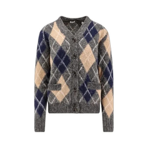 Check-Pattern V-Neck Cardigan