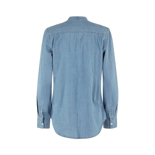 Collarless Buttoned Denim Shirt