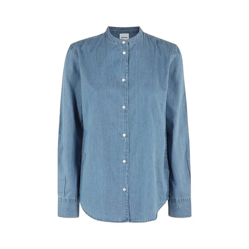 Collarless Buttoned Denim Shirt