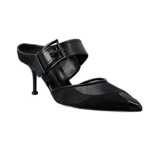 Punk Buckle Pointed-Toe Mules