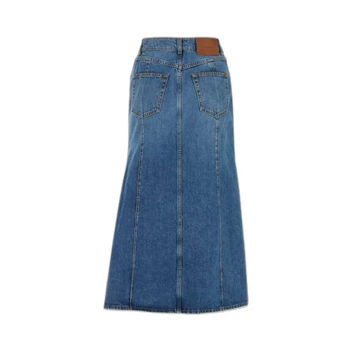 Slashed Cut-Out Denim Midi Skirt