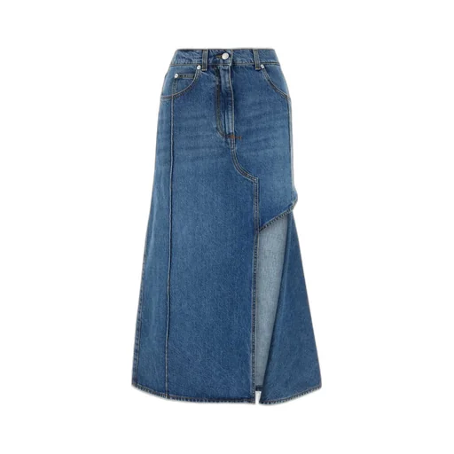 Slashed Cut-Out Denim Midi Skirt
