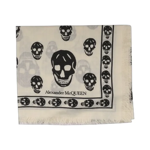 Skull-Printed Fringed Scarf