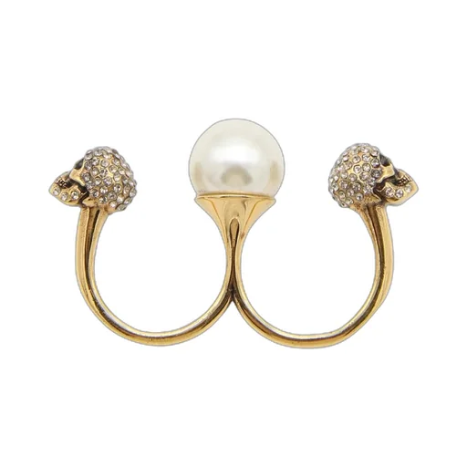 Pearl-Skull Embellished Double Ring