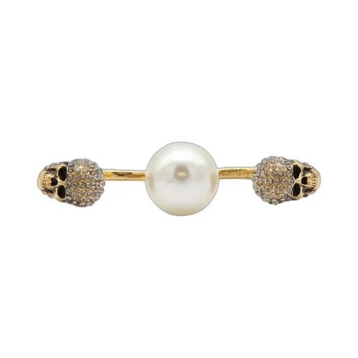 Pearl-Skull Embellished Double Ring
