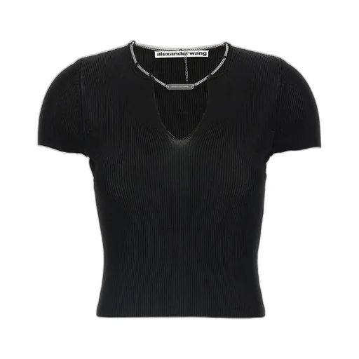 Chain-Linked V-Neck Ribbed Top