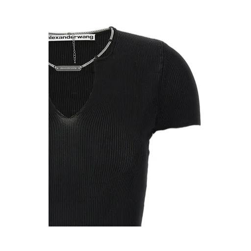 Chain-Linked V-Neck Ribbed Top
