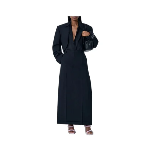 Mid Rise Tailored Maxi Skirt