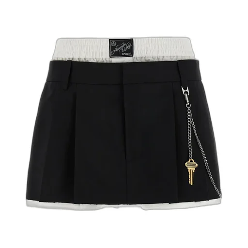 Double-Pleated Raw-Cut Hem Skirt