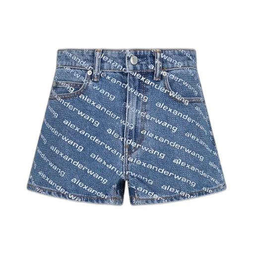 Allover Logo Printed Denim Shorts