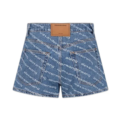 Allover Logo Printed Denim Shorts