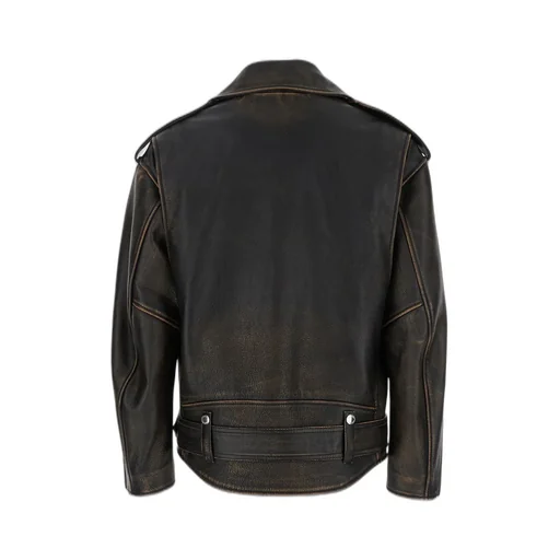 Oversized Distressed Leather Biker Jacket