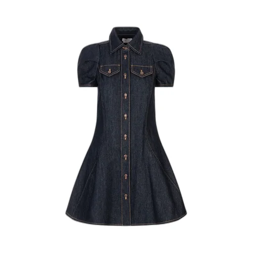 Pinched Shoulder Denim Mini Dress