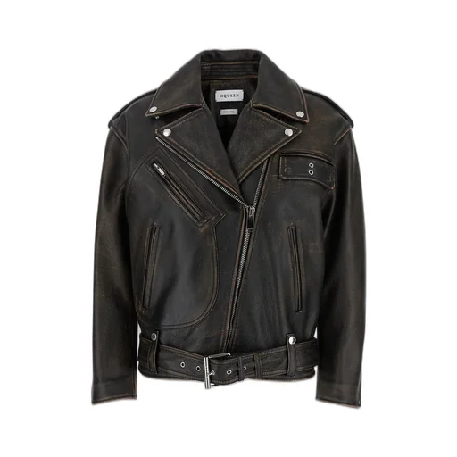 Oversized Distressed Leather Biker Jacket