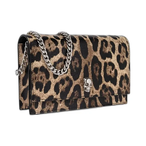 Leopard Printed Small Skull Clutch Bag