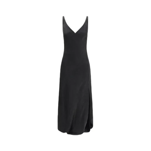 Crinkled-Finish V-Neck Maxi Dress