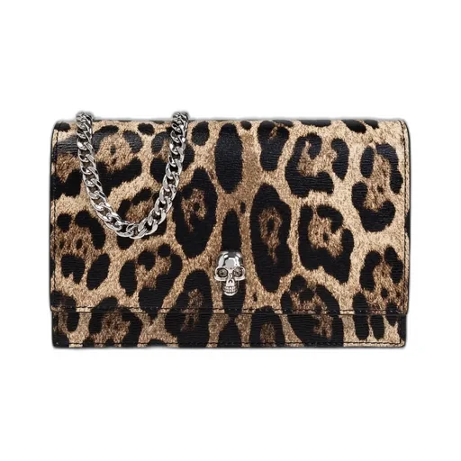 Leopard Printed Small Skull Clutch Bag