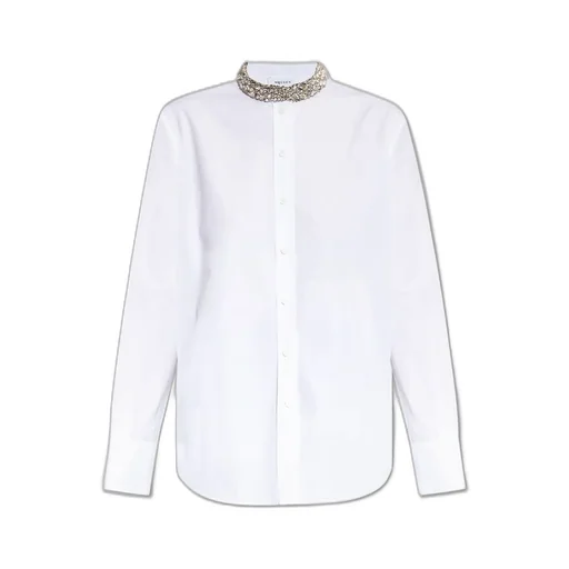 Long Sleeved Embellished-Neck Shirt