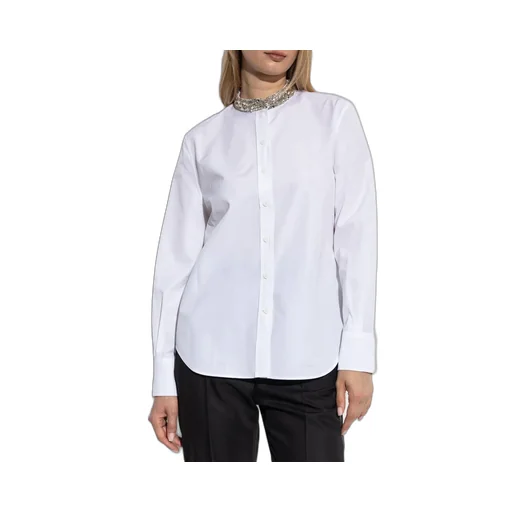 Long Sleeved Embellished-Neck Shirt