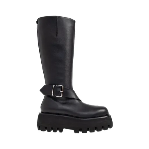 Sofa Knee-High Buckle Platform Boots