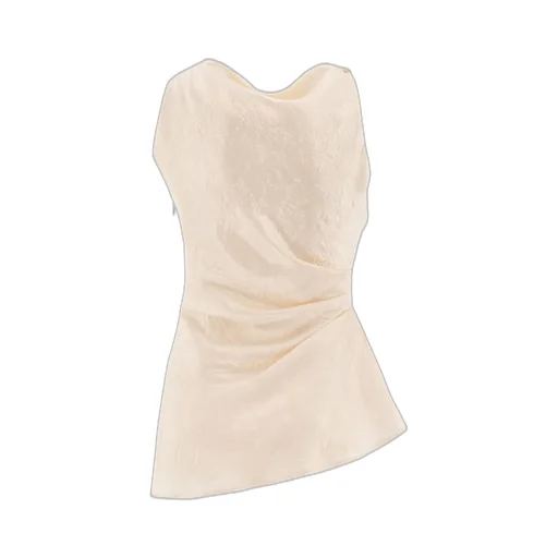 Mock-Neck Asymmetric Satin Top