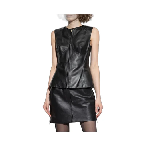 Zipped Crewneck Leather Vest
