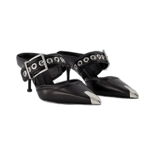 Punk Buckle Pointed-Toe Mules