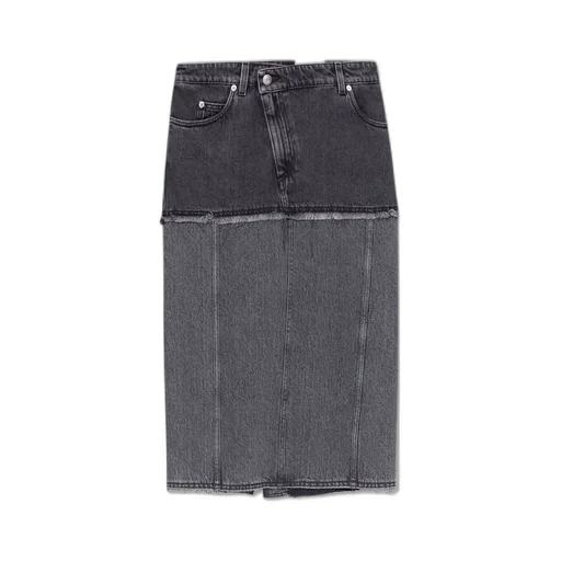 Two-Toned Raw Edge Denim Skirt