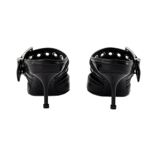 Punk Buckle Pointed-Toe Mules