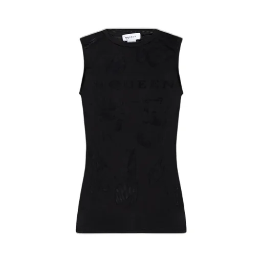 Logo Detailed Mesh Tank Top
