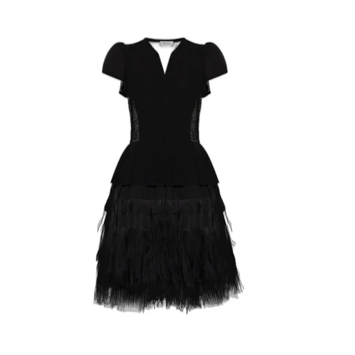 Layered Fringed Mesh Mini Dress