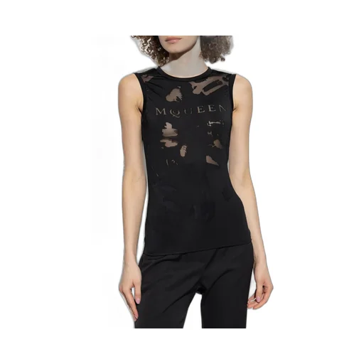 Logo Detailed Mesh Tank Top