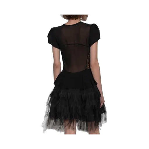 Layered Fringed Mesh Mini Dress