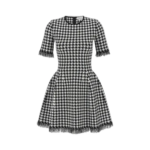 Houndstooth Frayed-Edge Mini Dress