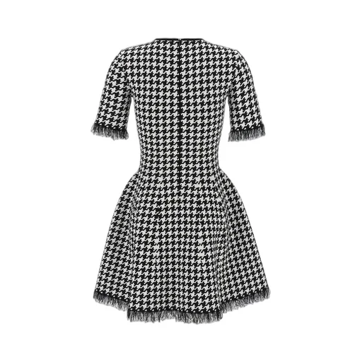 Houndstooth Frayed-Edge Mini Dress