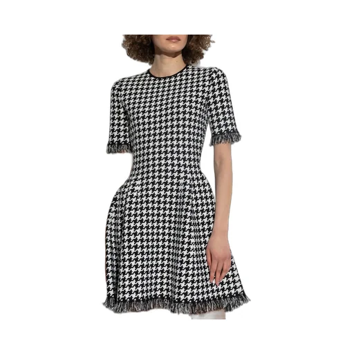 Houndstooth Frayed-Edge Mini Dress