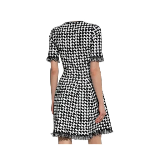 Houndstooth Frayed-Edge Mini Dress