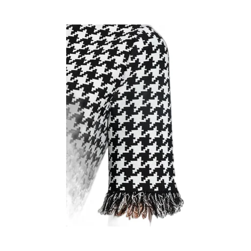 Houndstooth Frayed-Edge Mini Dress