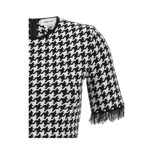 Houndstooth Frayed-Edge Mini Dress