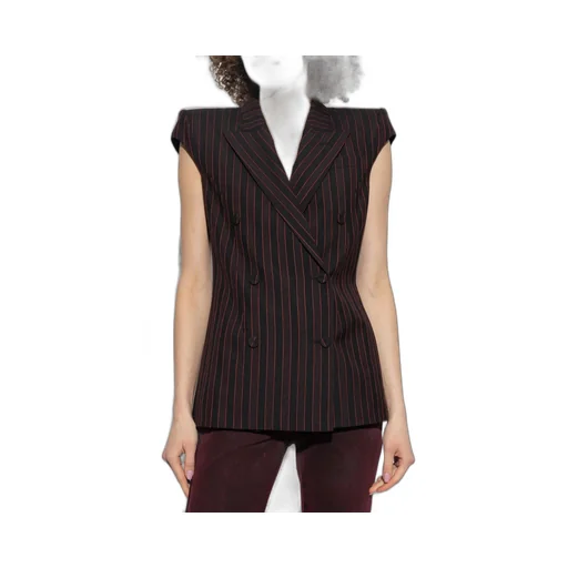 Double Breasted Pinstripe Sleeveless Jacket