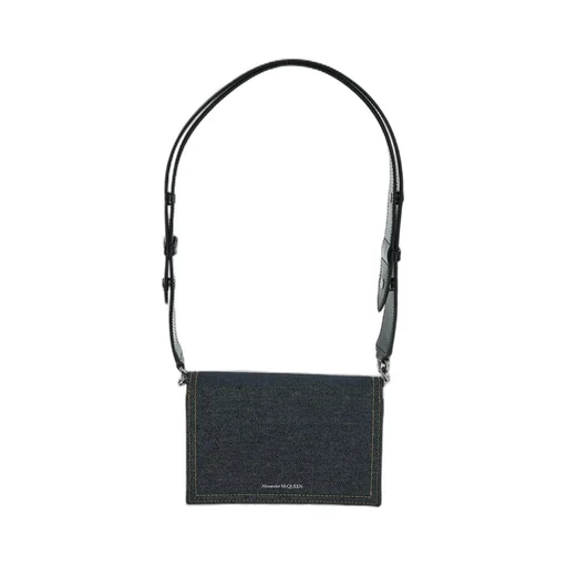 Small Logo Printed Denim Satchel Bag