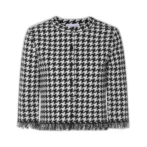 Houndstooth Frayed-Edge Cardigan