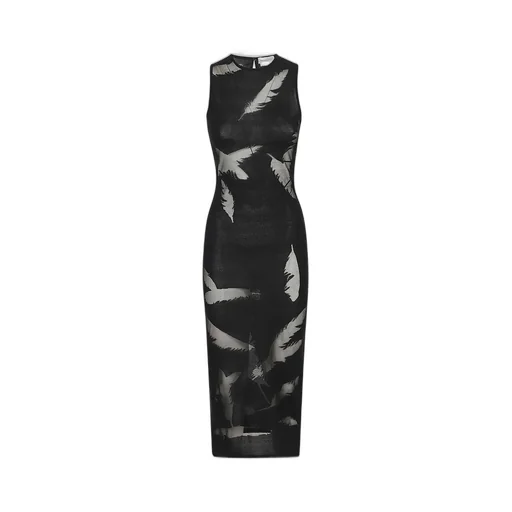 Feather-Intarsia Sleeveless Pencil Dress