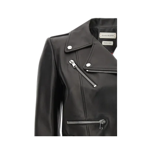 Cropped Zipped Leather Biker Jacket