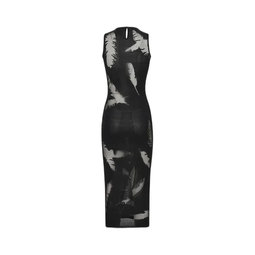 Feather-Intarsia Sleeveless Pencil Dress