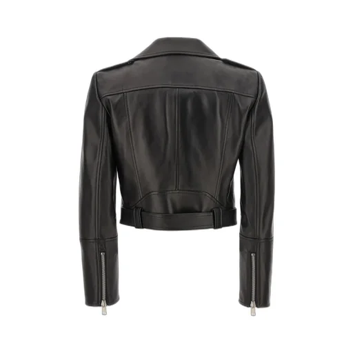 Cropped Zipped Leather Biker Jacket